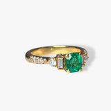18K Yellow Gold Colombian Emerald and Diamond Ring Side View