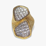 18k Brushed Yellow Gold Round Diamond Vintage Cocktail Ring