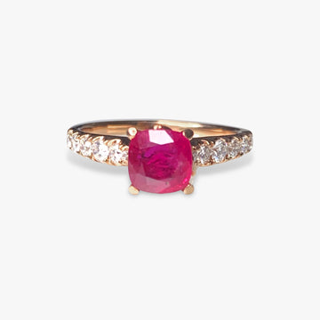18k Rose Gold Cushion Cut Ruby Diamond Ring