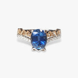 18k Rose and White Gold Oval Blue Sapphire Diamond Split Shank Vintage Ring