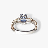 18k Rose and White Gold Oval Blue Sapphire Diamond Split Shank Vintage Ring Back View