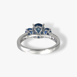 18k White Gold Blue Sapphire Diamond Pavé Three-Stone Ring Back View