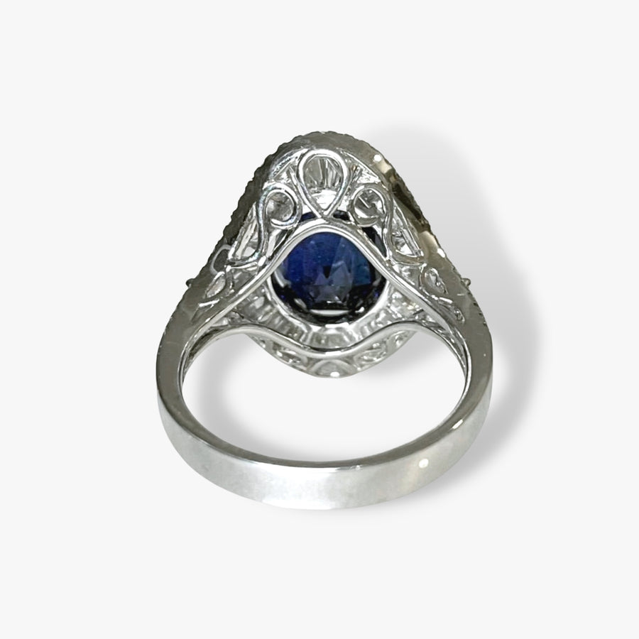 18k White Gold Cabochon Cut Blue Sapphire and Diamond Dome Cocktail Ring Back View