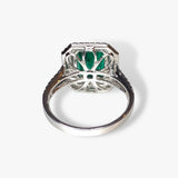 18k White Gold Emerald Diamond Double Halo Split Shank Ring Back View