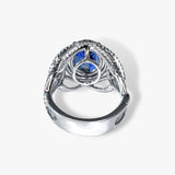 18k White Gold Oval Blue Sapphire and Diamond Dome Cocktail Ring Back View