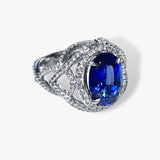 18k White Gold Oval Blue Sapphire and Diamond Dome Cocktail Ring Side View