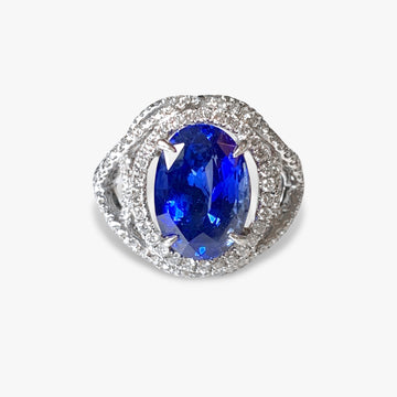 18k White Gold Oval Blue Sapphire and Diamond Dome Cocktail Ring