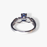 18k White Gold Oval Blue Sapphire and Diamond Twisted Shank Ring Back View