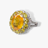 18k White Gold Oval Orangey-Yellow Sapphire and Diamond Cocktail Ring Side View