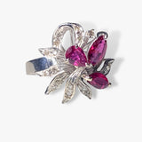 18k White Gold Ruby and Diamond Vintage Flower Ring Side View