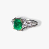 18k White Gold Square Emerald and Diamond Split Shank Ring Side View