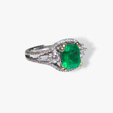 18k White Gold Square Emerald and Diamond Split Shank Ring Side View