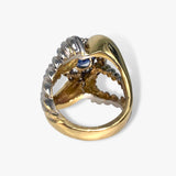 18k Yellow Gold Blue Sapphire and Diamond Two-Toned Gold Vintage Ring Back View