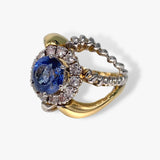 18k Yellow Gold Blue Sapphire and Diamond Two-Toned Gold Vintage Ring Side View