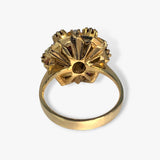 18k Yellow Gold Round Garnet and Pearl Vintage Flower Ring Back View