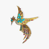 18k Yellow Gold Turquoise, Sapphire and Diamond Bird Brooch