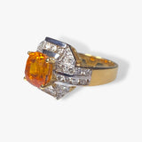 18k Yellow and White Gold Orange Sapphire and Diamond Vintage Cluster Ring Side View