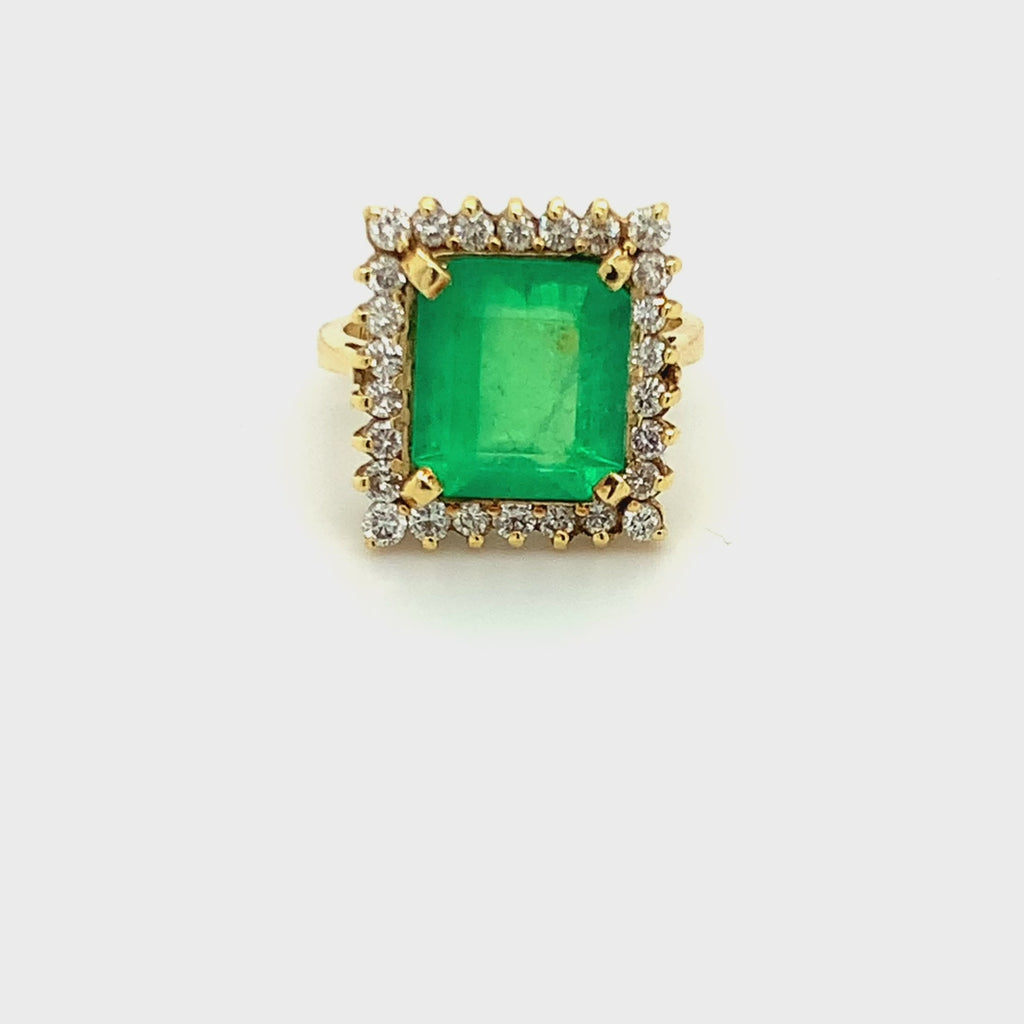 14k Yellow Gold Emerald Square Diamond Halo Ring
