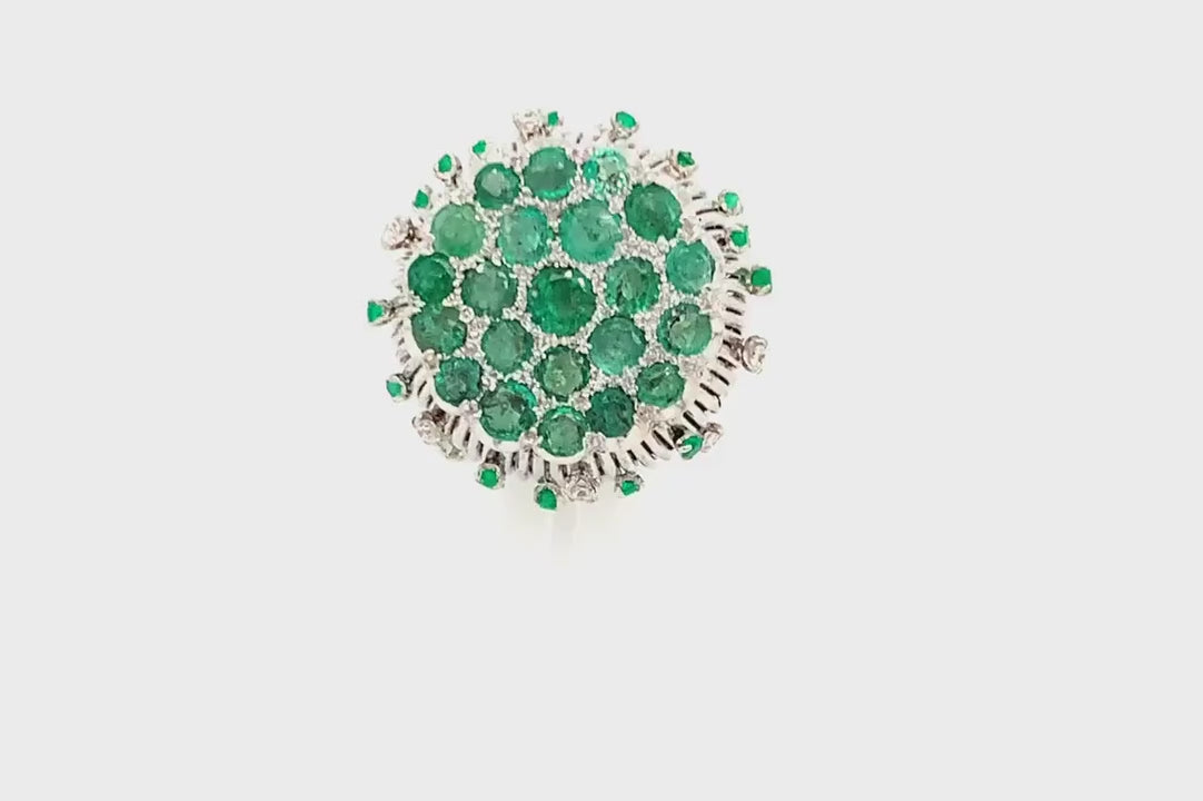 14k White and Yellow Gold Emerald and Diamond Dome Ring
