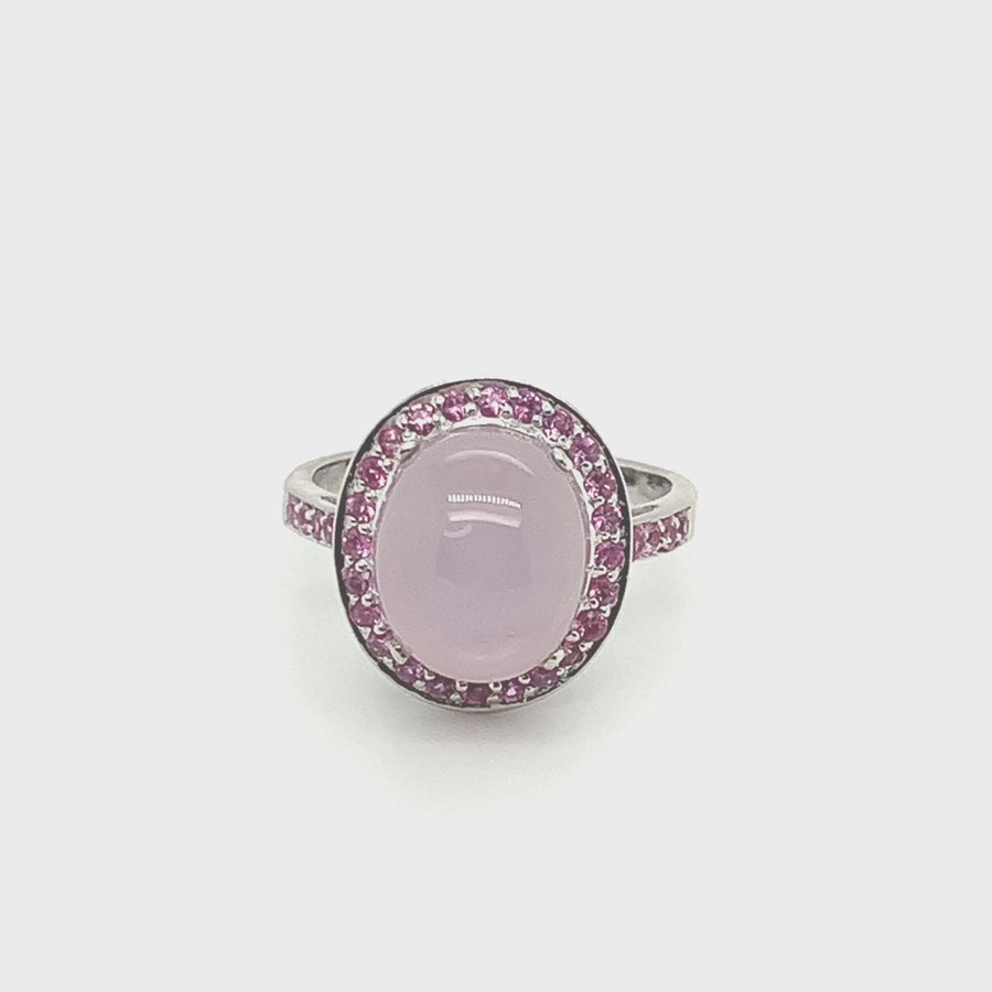 14k White Gold Pink Star Sapphire Halo Ring